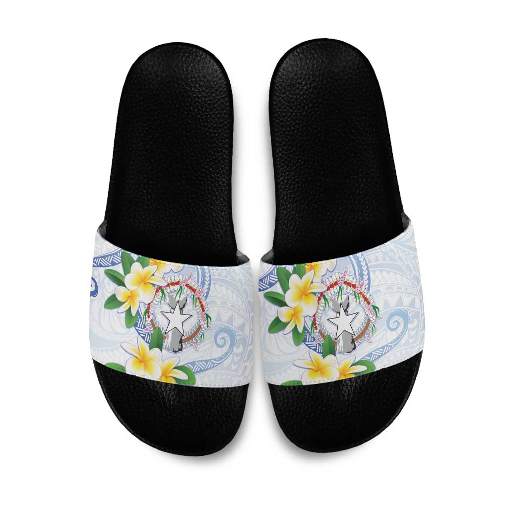 Northern Mariana Islands Chamorro Slide Sandals Plumeria Curves Style White Version