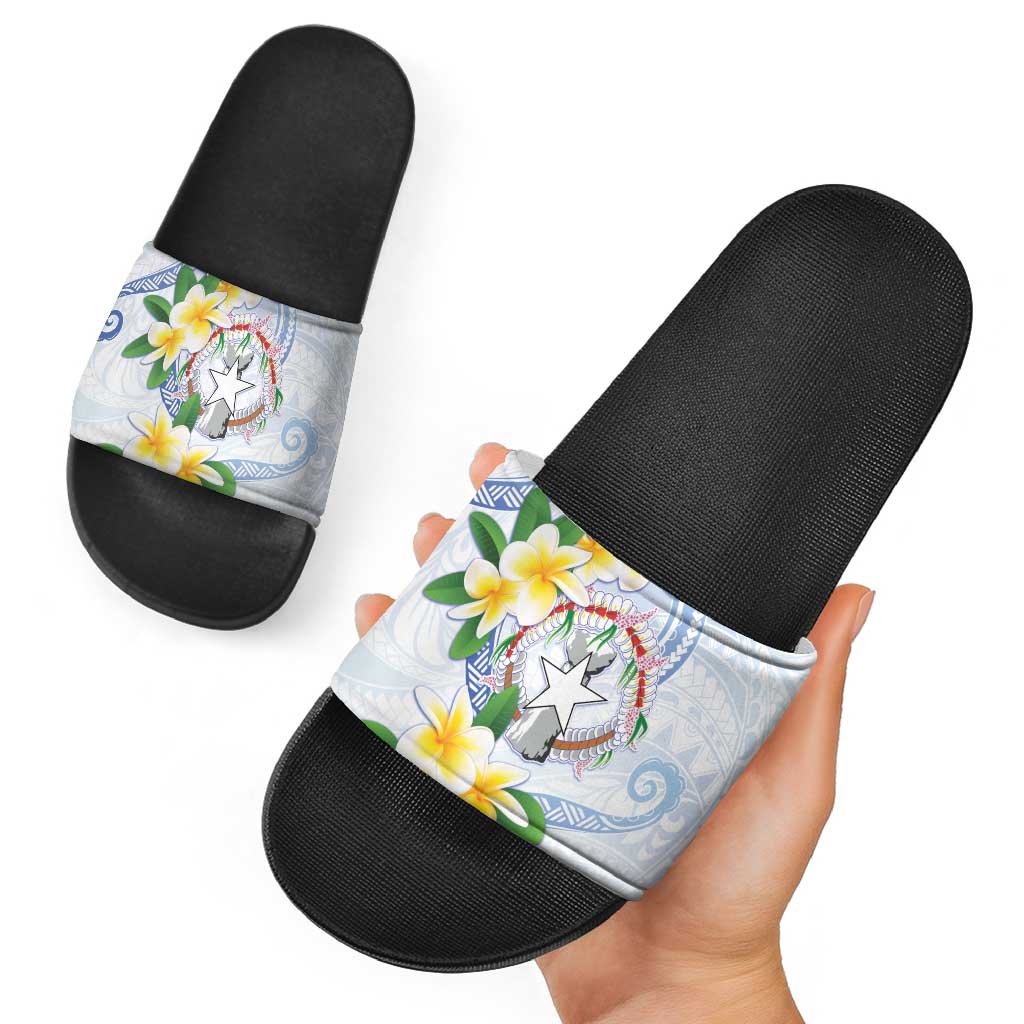 Northern Mariana Islands Chamorro Slide Sandals Plumeria Curves Style White Version