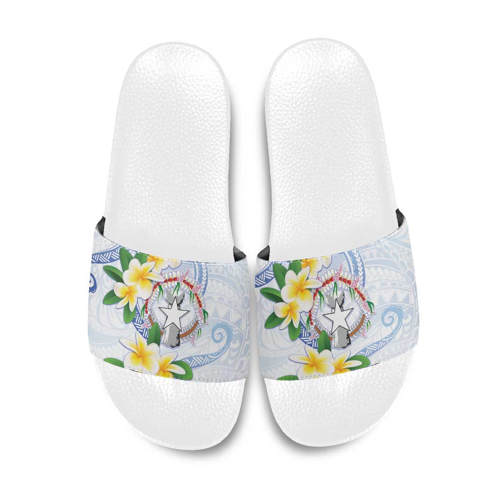 Northern Mariana Islands Chamorro Slide Sandals Plumeria Curves Style White Version