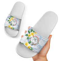 Northern Mariana Islands Chamorro Slide Sandals Plumeria Curves Style White Version