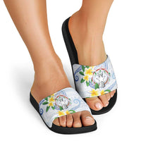 Northern Mariana Islands Chamorro Slide Sandals Plumeria Curves Style White Version