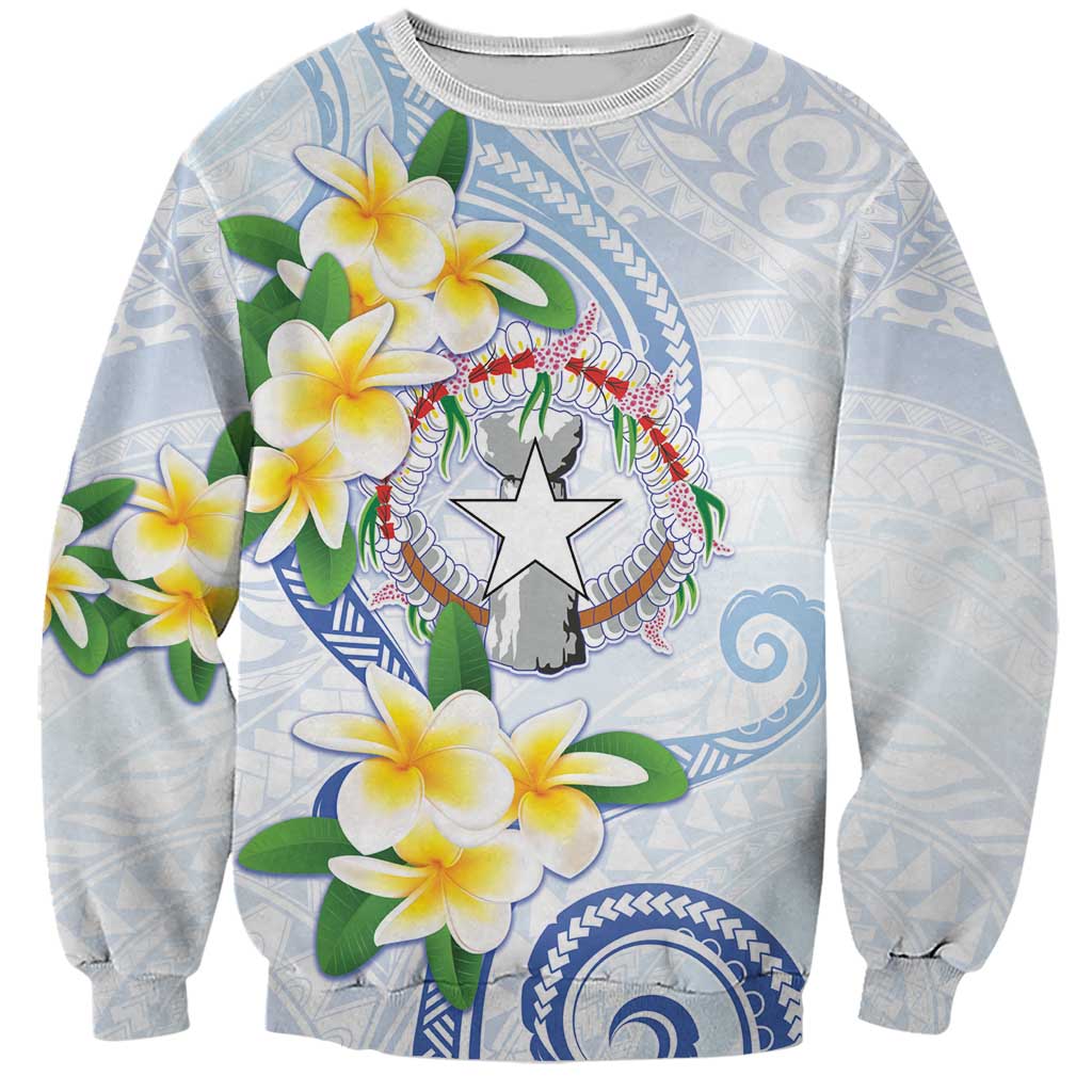 Northern Mariana Islands Chamorro Sweatshirt Plumeria Curves Style White Version LT05 Unisex White - Polynesian Pride