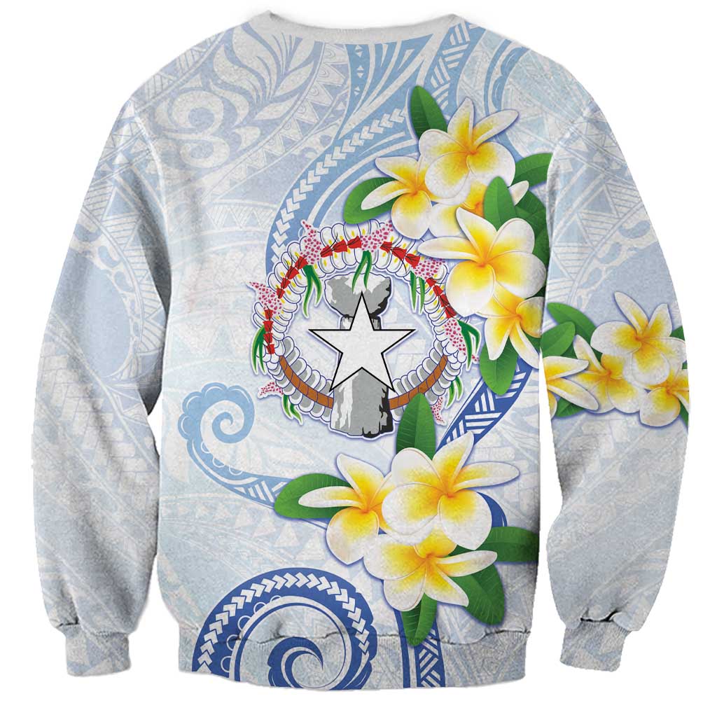 Northern Mariana Islands Chamorro Sweatshirt Plumeria Curves Style White Version