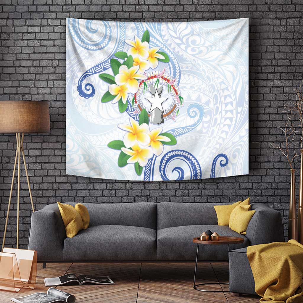 Northern Mariana Islands Chamorro Tapestry Plumeria Curves Style White Version LT05 White - Polynesian Pride