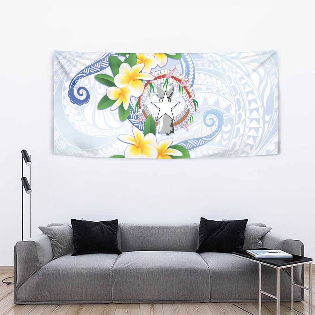 Northern Mariana Islands Chamorro Tapestry Plumeria Curves Style White Version