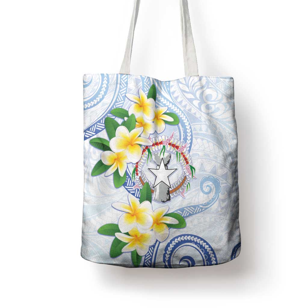Northern Mariana Islands Chamorro Tote Bag Plumeria Curves Style White Version