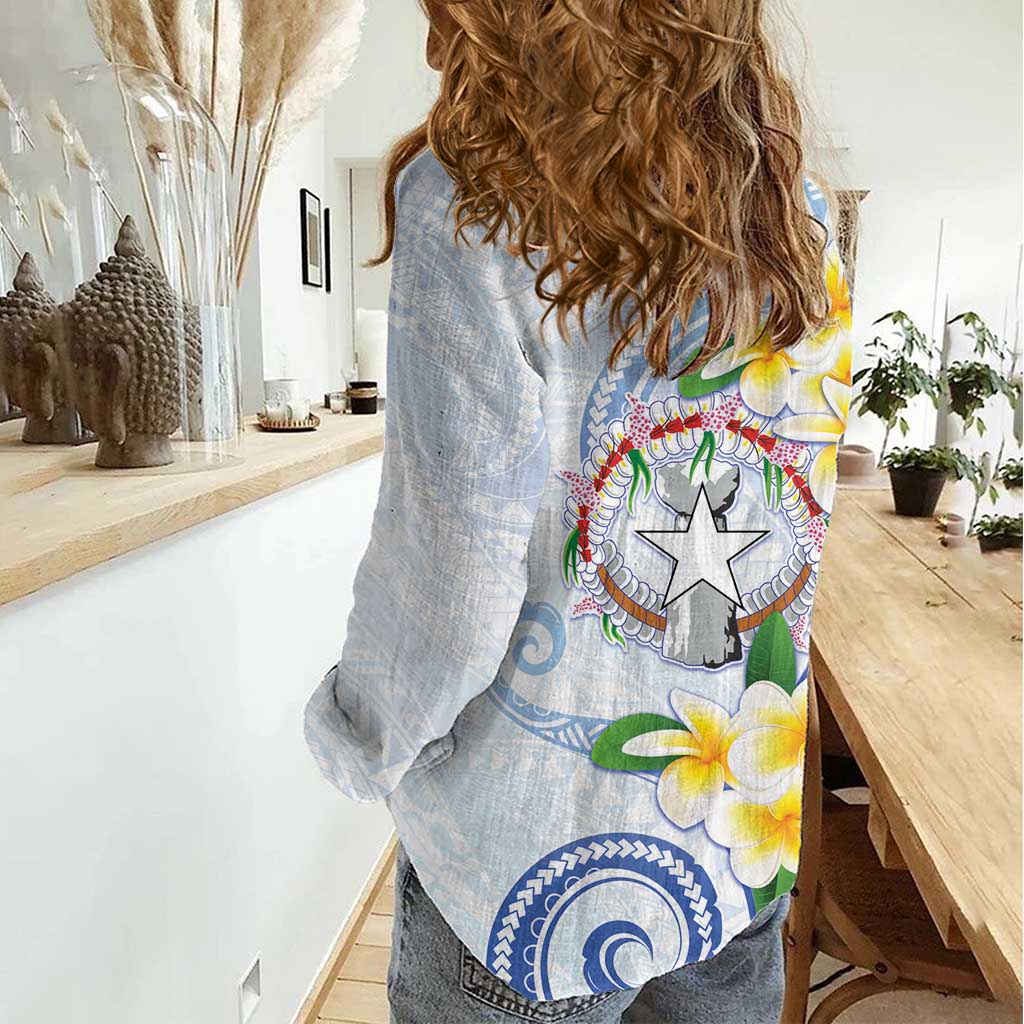 Northern Mariana Islands Chamorro Women Casual Shirt Plumeria Curves Style White Version