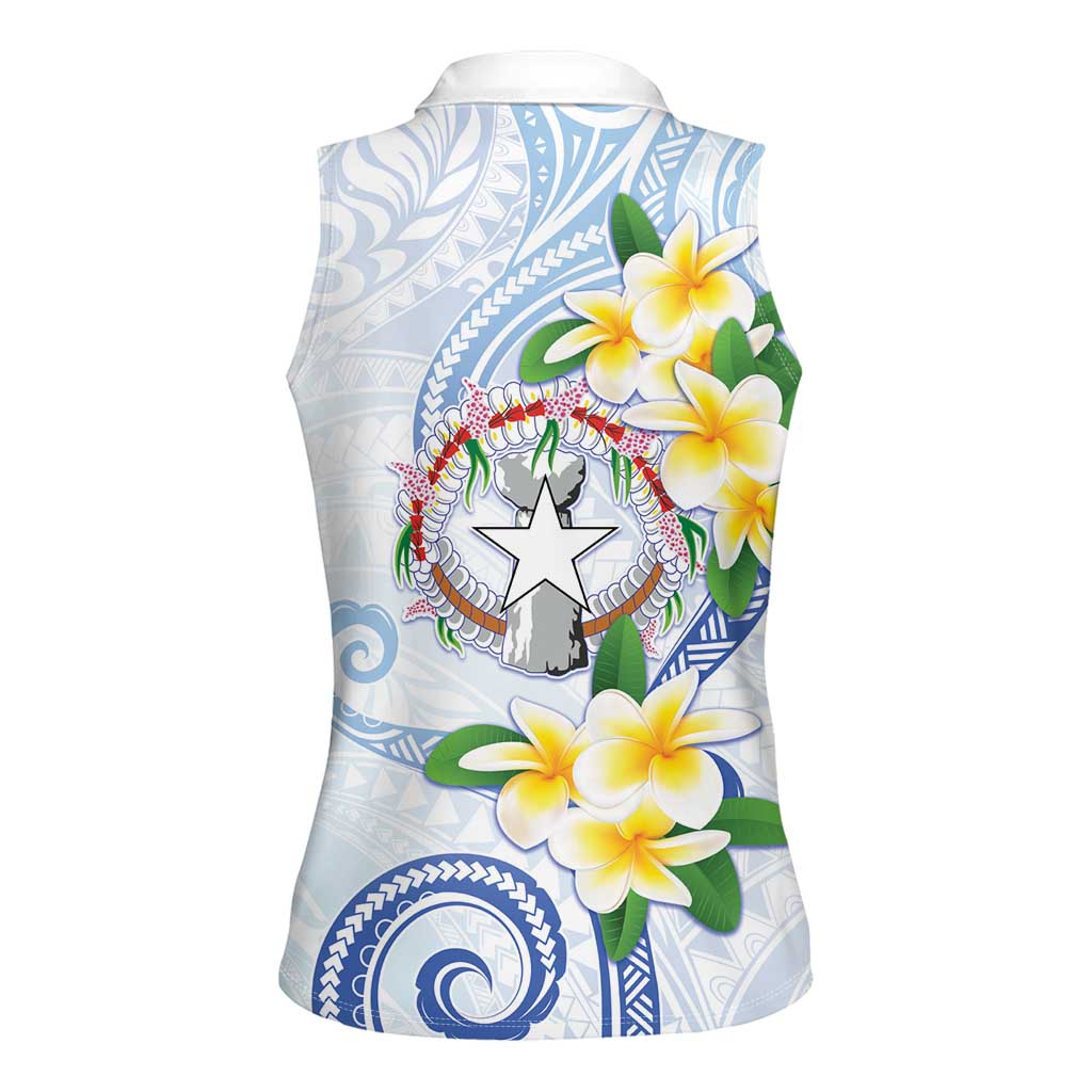 Northern Mariana Islands Chamorro Women Sleeveless Polo Shirt Plumeria Curves Style White Version LT05 - Polynesian Pride