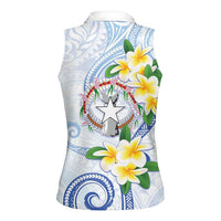 Northern Mariana Islands Chamorro Women Sleeveless Polo Shirt Plumeria Curves Style White Version LT05 - Polynesian Pride