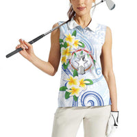 Northern Mariana Islands Chamorro Women Sleeveless Polo Shirt Plumeria Curves Style White Version LT05 - Polynesian Pride