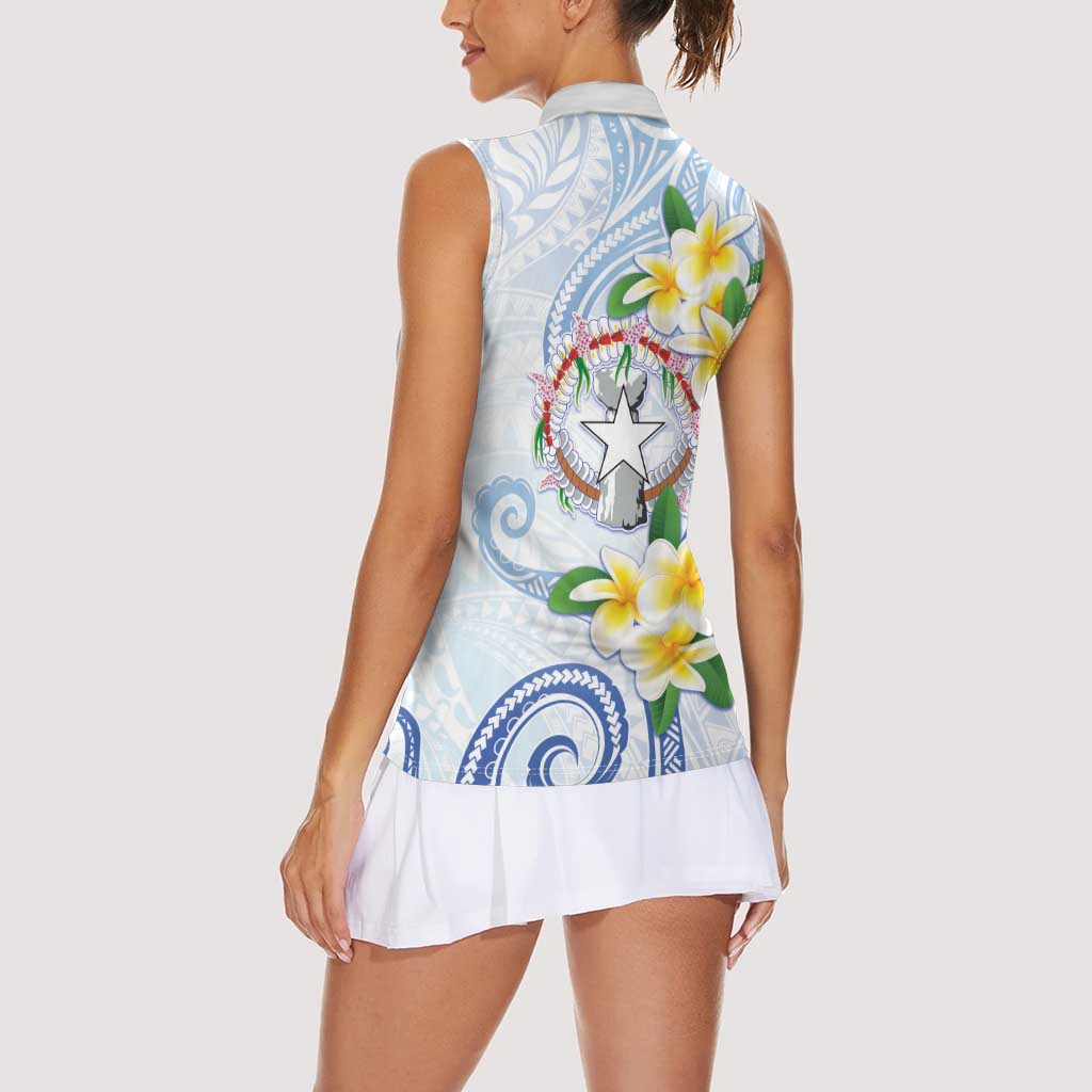 Northern Mariana Islands Chamorro Women Sleeveless Polo Shirt Plumeria Curves Style White Version LT05 - Polynesian Pride