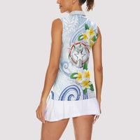 Northern Mariana Islands Chamorro Women Sleeveless Polo Shirt Plumeria Curves Style White Version LT05 - Polynesian Pride