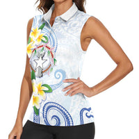 Northern Mariana Islands Chamorro Women Sleeveless Polo Shirt Plumeria Curves Style White Version LT05 - Polynesian Pride