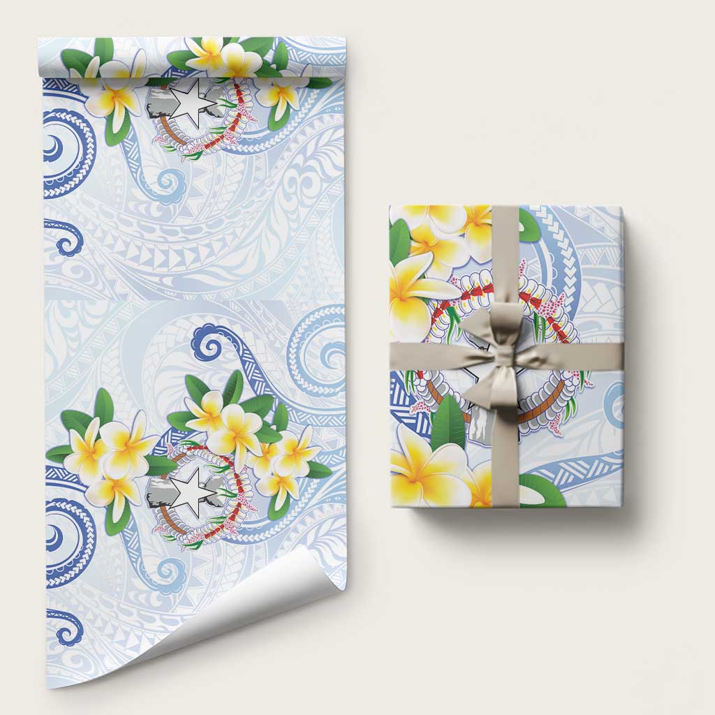 Northern Mariana Islands Chamorro Wrapping Paper Plumeria Curves Style White Version