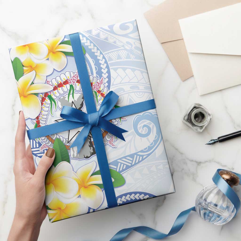 Northern Mariana Islands Chamorro Wrapping Paper Plumeria Curves Style White Version