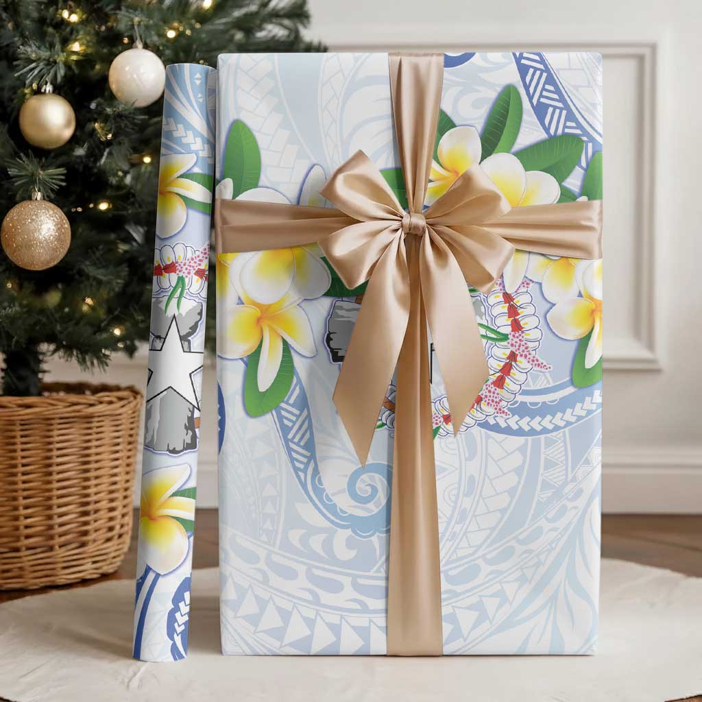 Northern Mariana Islands Chamorro Wrapping Paper Plumeria Curves Style White Version