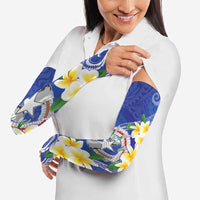 Northern Mariana Islands Chamorro Arm Sleeves Plumeria Curves Style Navy Version