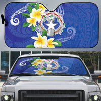 Northern Mariana Islands Chamorro Auto Sun Shade Plumeria Curves Style Navy Version