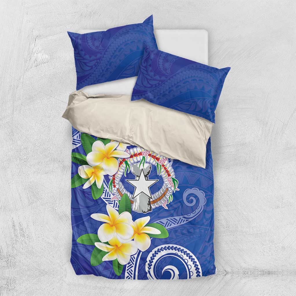Northern Mariana Islands Chamorro Bedding Set Plumeria Curves Style Navy Version