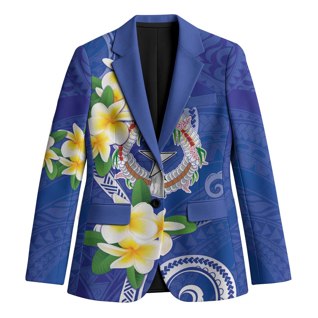 Northern Mariana Islands Chamorro Blazer Plumeria Curves Style Navy Version