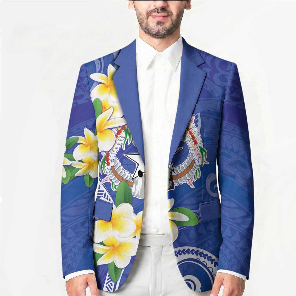 Northern Mariana Islands Chamorro Blazer Plumeria Curves Style Navy Version