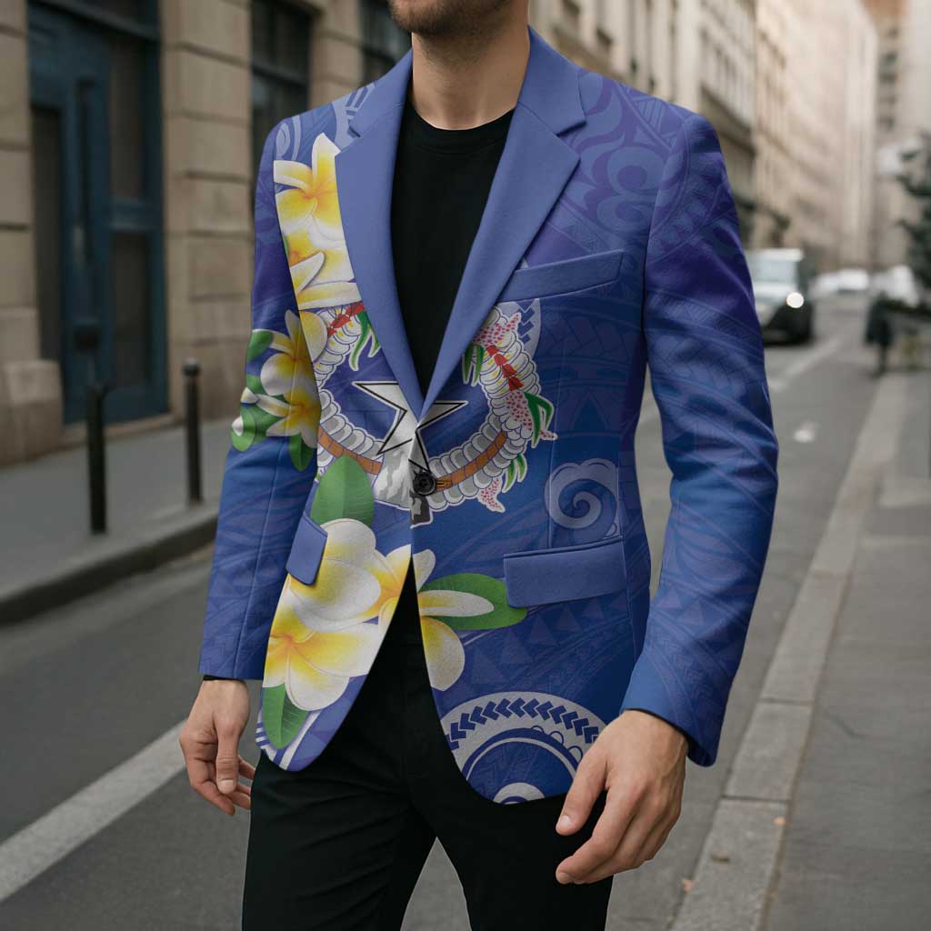Northern Mariana Islands Chamorro Blazer Plumeria Curves Style Navy Version