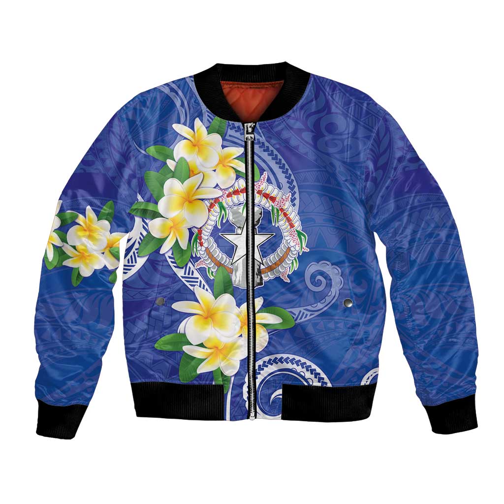 Northern Mariana Islands Chamorro Bomber Jacket Plumeria Curves Style Navy Version