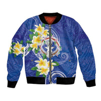 Northern Mariana Islands Chamorro Bomber Jacket Plumeria Curves Style Navy Version