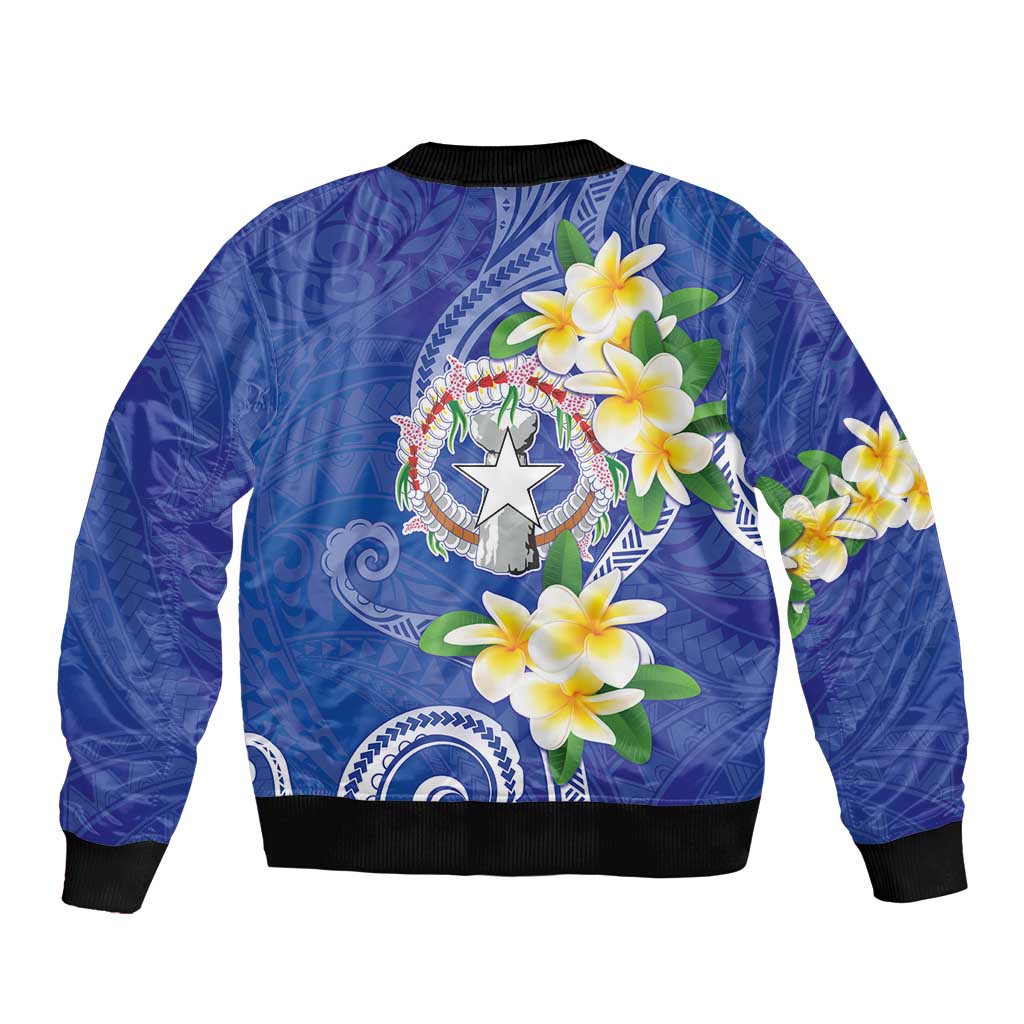 Northern Mariana Islands Chamorro Bomber Jacket Plumeria Curves Style Navy Version