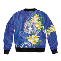 Northern Mariana Islands Chamorro Bomber Jacket Plumeria Curves Style Navy Version