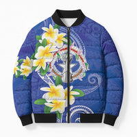 Northern Mariana Islands Chamorro Bomber Puffer Jacket Plumeria Curves Style Navy Version