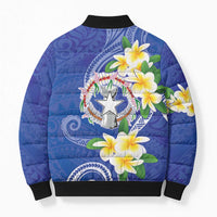 Northern Mariana Islands Chamorro Bomber Puffer Jacket Plumeria Curves Style Navy Version