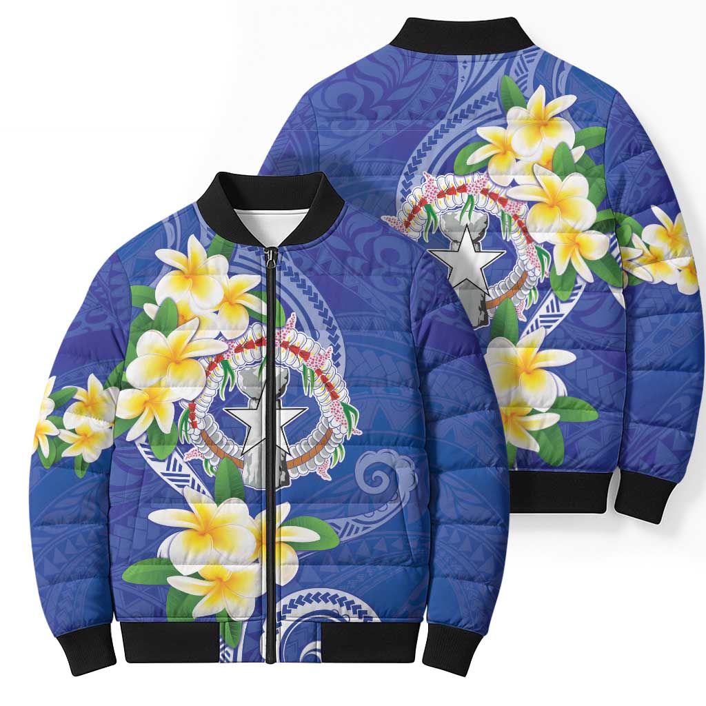 Northern Mariana Islands Chamorro Bomber Puffer Jacket Plumeria Curves Style Navy Version