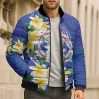 Northern Mariana Islands Chamorro Bomber Puffer Jacket Plumeria Curves Style Navy Version