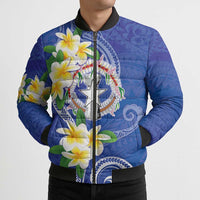Northern Mariana Islands Chamorro Bomber Puffer Jacket Plumeria Curves Style Navy Version