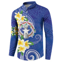 Northern Mariana Islands Chamorro Button Sweatshirt Plumeria Curves Style Navy Version