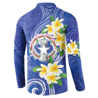 Northern Mariana Islands Chamorro Button Sweatshirt Plumeria Curves Style Navy Version