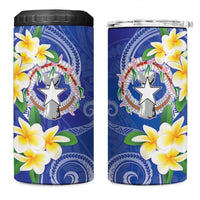 Northern Mariana Islands Chamorro 4 in 1 Can Cooler Tumbler Plumeria Curves Style Navy Version