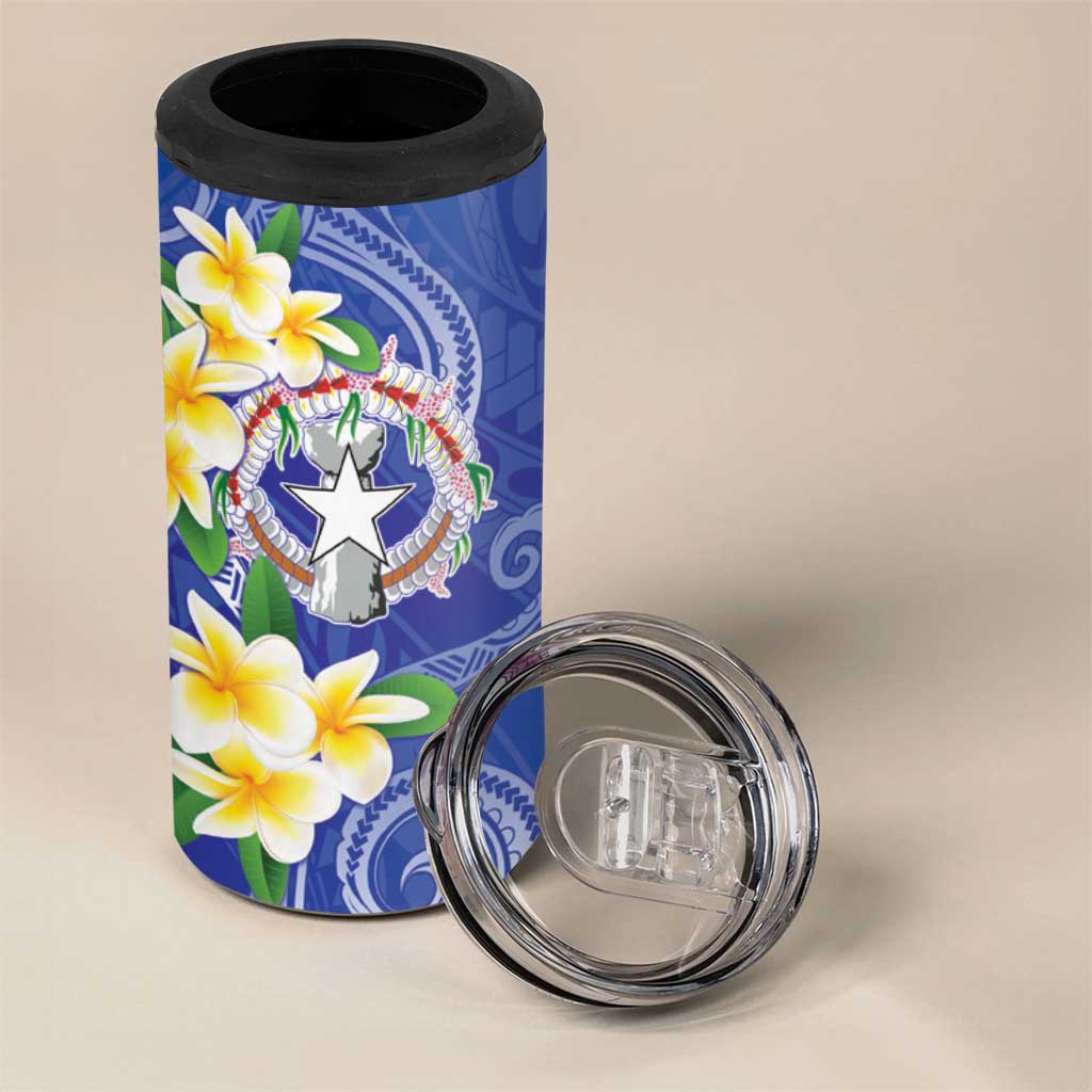 Northern Mariana Islands Chamorro 4 in 1 Can Cooler Tumbler Plumeria Curves Style Navy Version