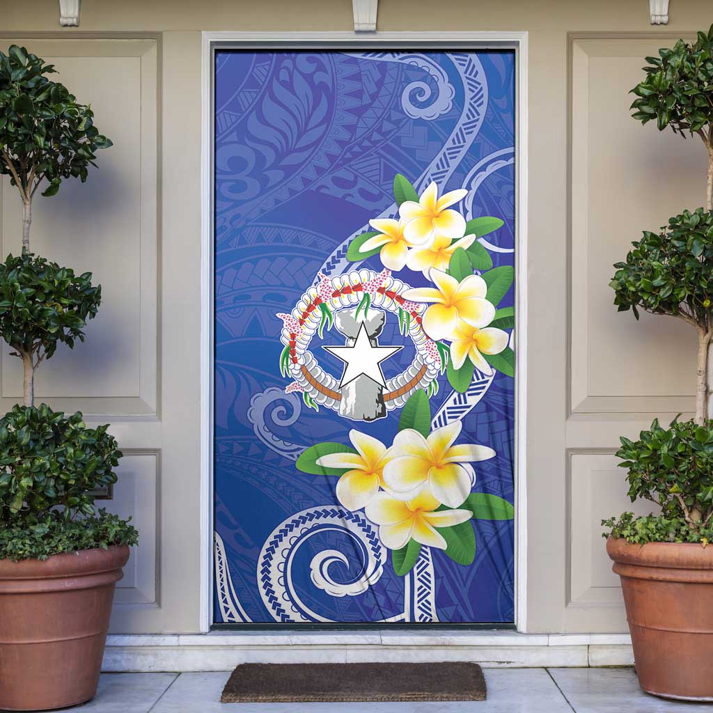 Northern Mariana Islands Chamorro Door Cover Plumeria Curves Style Navy Version