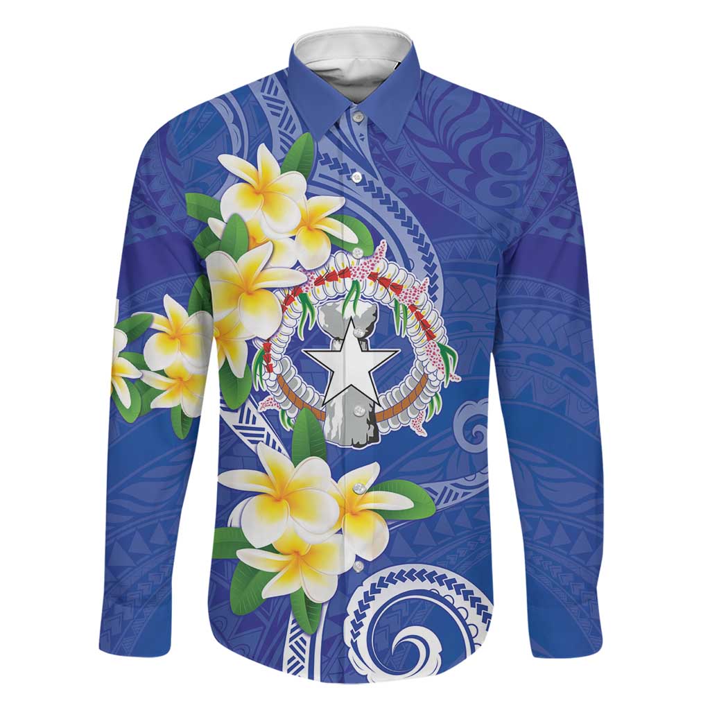Northern Mariana Islands Chamorro Family Matching Puletasi and Hawaiian Shirt Plumeria Curves Style Navy Version LT05 Dad's Shirt - Long Sleeve Navy - Polynesian Pride