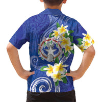 Northern Mariana Islands Chamorro Kid Hawaiian Shirt Plumeria Curves Style Navy Version LT05 - Polynesian Pride