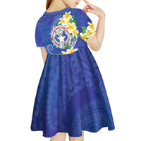 Northern Mariana Islands Chamorro Kid Short Sleeve Dress Plumeria Curves Style Navy Version LT05 - Polynesian Pride