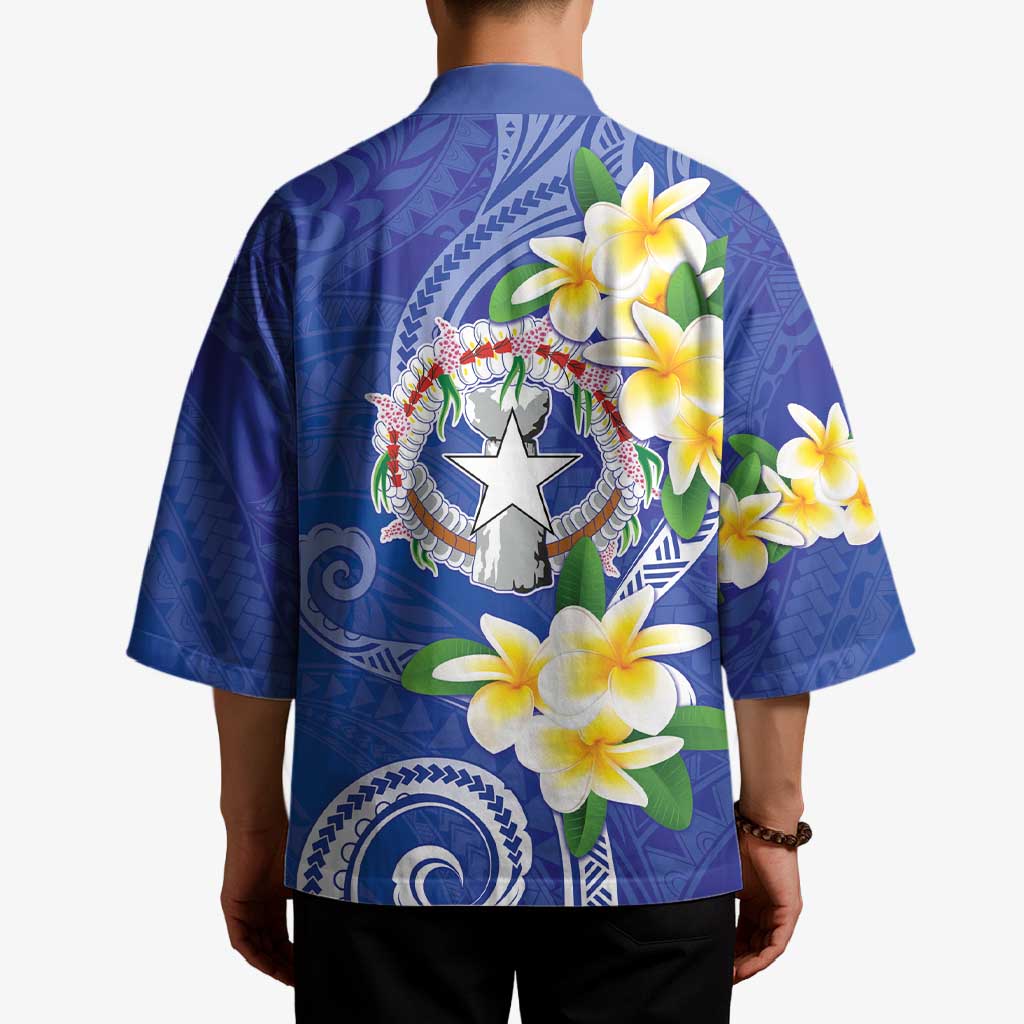 Northern Mariana Islands Chamorro Kimono Plumeria Curves Style Navy Version