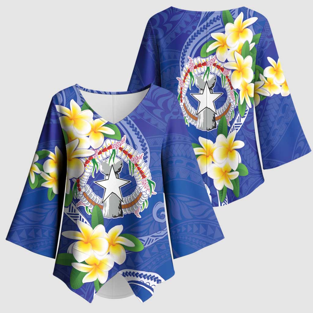 Northern Mariana Islands Chamorro Kimono Sleeve Blouse Plumeria Curves Style Navy Version LT05 - Polynesian Pride