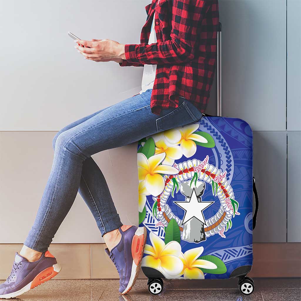 Northern Mariana Islands Chamorro Luggage Cover Plumeria Curves Style Navy Version LT05 - Polynesian Pride