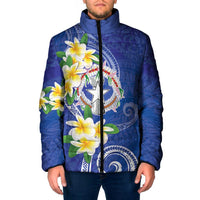 Northern Mariana Islands Chamorro Padded Jacket Plumeria Curves Style Navy Version