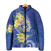 Northern Mariana Islands Chamorro Padded Jacket Plumeria Curves Style Navy Version