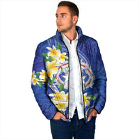 Northern Mariana Islands Chamorro Padded Jacket Plumeria Curves Style Navy Version