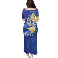Northern Mariana Islands Chamorro Puletasi Plumeria Curves Style Navy Version